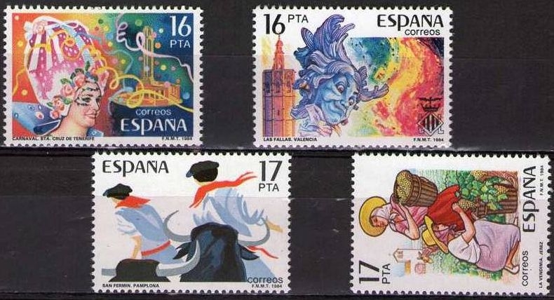 ESPAÑA 1984 2744/7 Sellos Nuevos Grandes Fiestas Populares Españolas Carnaval de Tenerife, Las Fallas Valencia, San Fermin Pamplona y La Vendimia Jerez Espana Spain Espagne Spagna Spanje Spanien 
